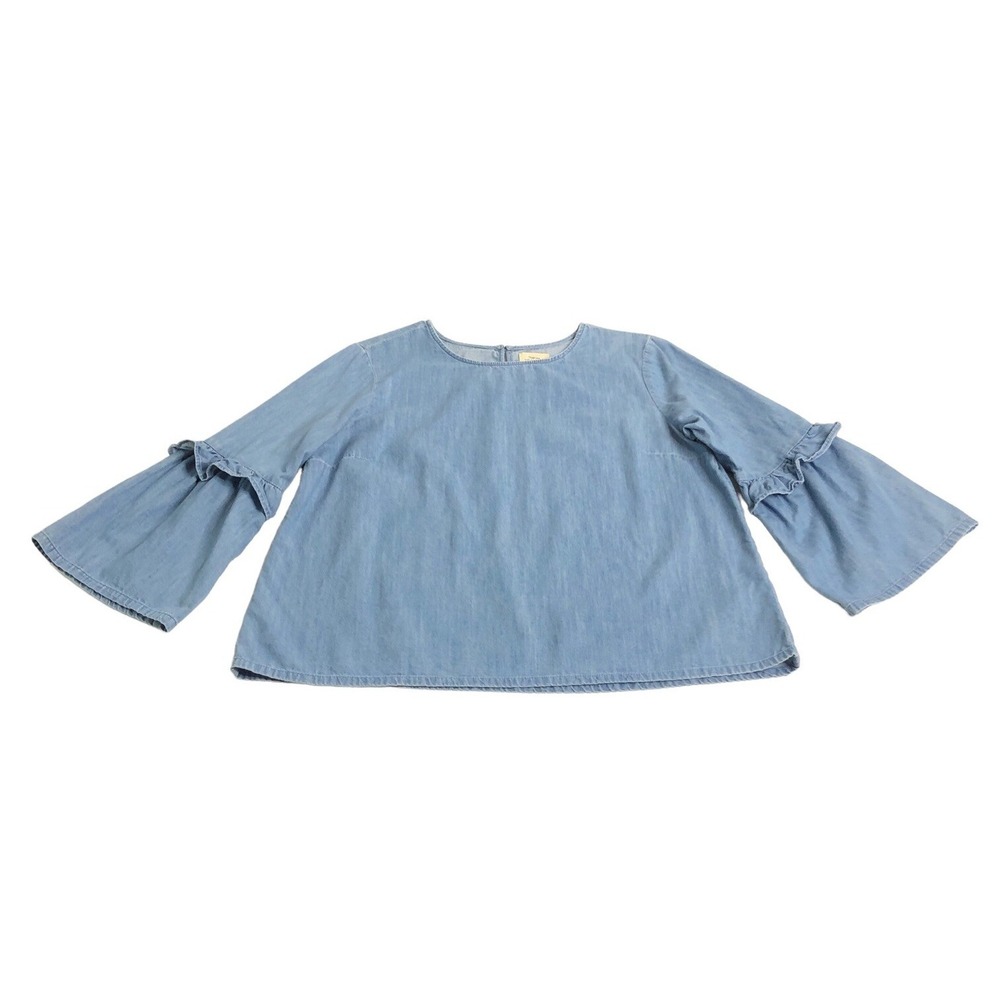Gap For Good Chambray Top Womens L Blue Bell Ruffle Sleeve Boho Cottagecore Boho